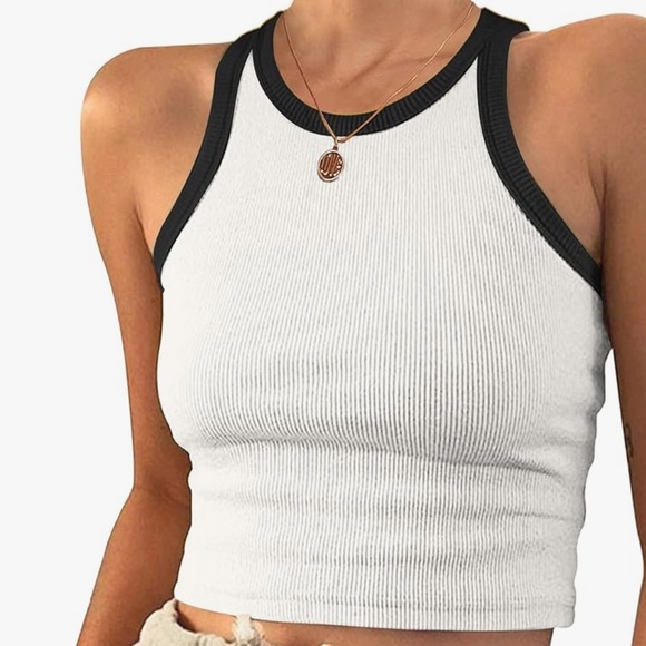 White and Black Ribbed Crop Top - Picture 3 of 6